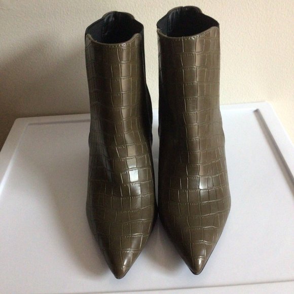 Lulu's Olive Croc-Embossed Ankle Boots - Picture 4 of 10